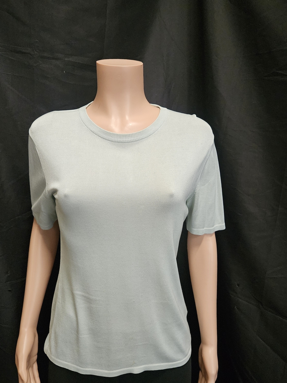 A133 100% Silk Wathne Pale Blue Short Sleeve Crewneck Tee Size Medium